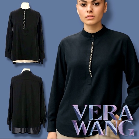 SIMPLY VERA Vera Wang Black Embellished Chiffon High-Low Blouse - Women's Medium - Picture 1 of 17